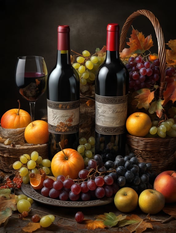 Photo autumn still life with wine and fruit