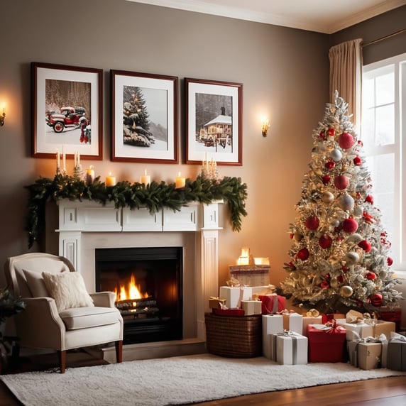 christmas decor festive frames holiday room cozy christmas framed memories xmas home seasonal interior joyful frames festivity indoors yuletide ambiance