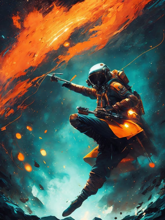 an astronaut in black, facing the universe, playing the guitar instrument, full body, helmet, refractions, daft punk, space in the background, nebula clouds, hyper detailed, digital art, trending in artstation, cinematic lighting, studio quality, smooth render, unreal engine 5 rendered, octane rendered