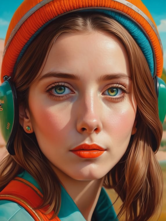 Portrait of a girl, Wes Anderson style, Incredibly high detail, Bright colors