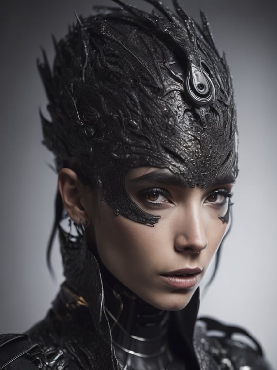 A witch with robotic implants on face and body very intricate sharp focus, dark art, dramatic lighting, style image hr giger, darkness ratio, fire background, fairytale and high fantasy, pretty face, mystical, mythical, magic, fantasy, perfect hands, perfect eyes, esoteric, mystical, cg, best quality masterpiece, dslr with a 200mm lens, greg rutkowski, 45 degrees, --s100, ultra realism, realistic photograph, hyperdetailed, very sharp, sharp focus, realistic details, professional, directed by ridley scott