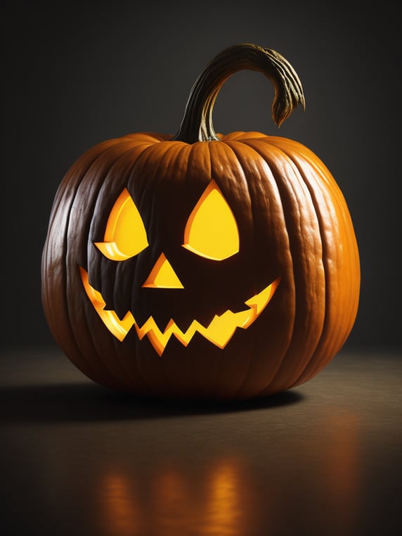 Halloween pumpkin with yellow warm light from inside and blue rim light