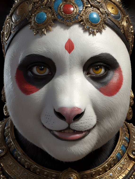mix human face and panda face, female, beauty, full details, high resolution, Sparkling eye