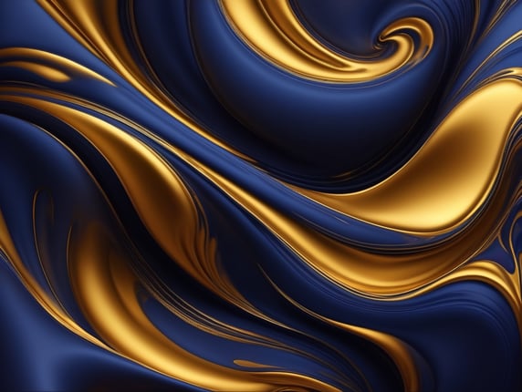 Fluid abstract background, dark indigo, gold, art