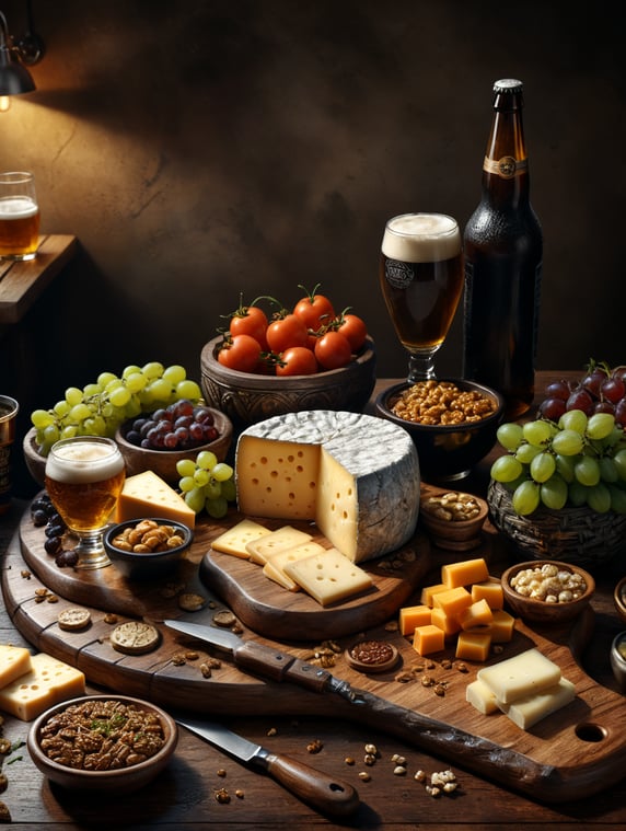 cheese board with beer