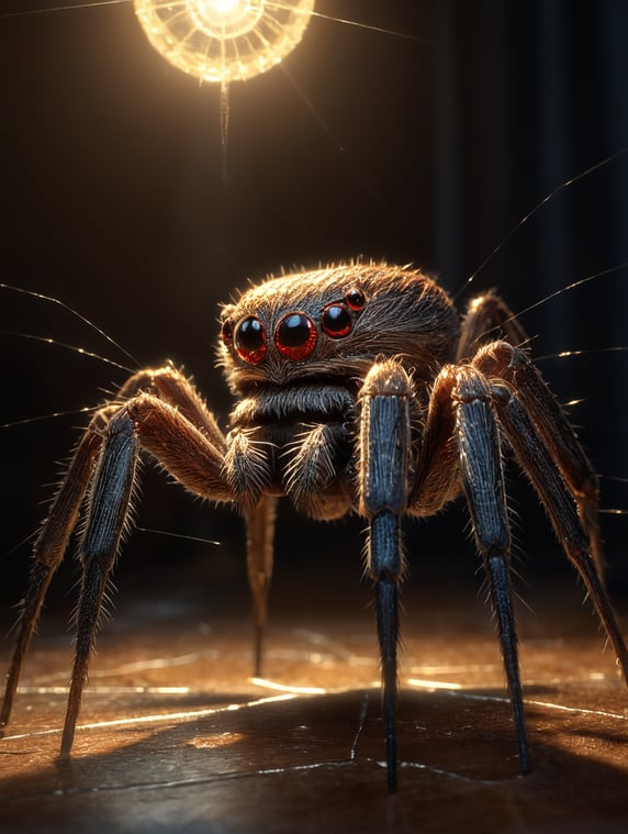 A spider made out of light. Pure bright light.