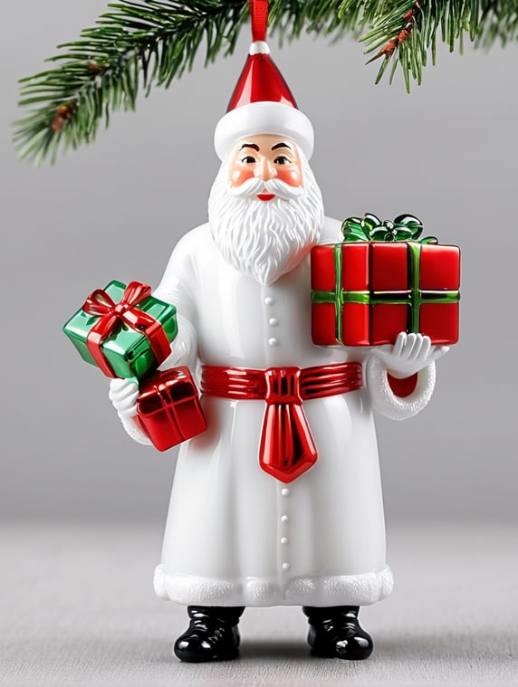 Klan man small glass glass figure holding gift box, christmas toy for the christmas tree