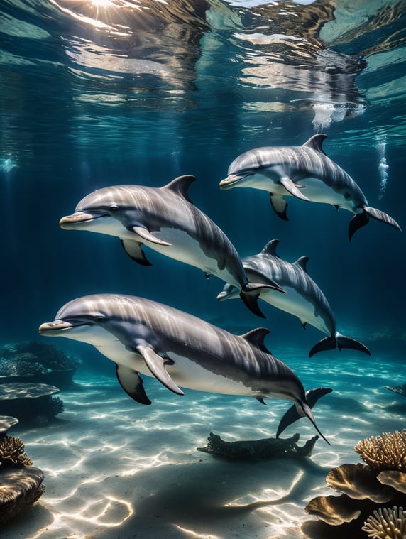 a group of franciscana dolphin swimming underwater, realistic