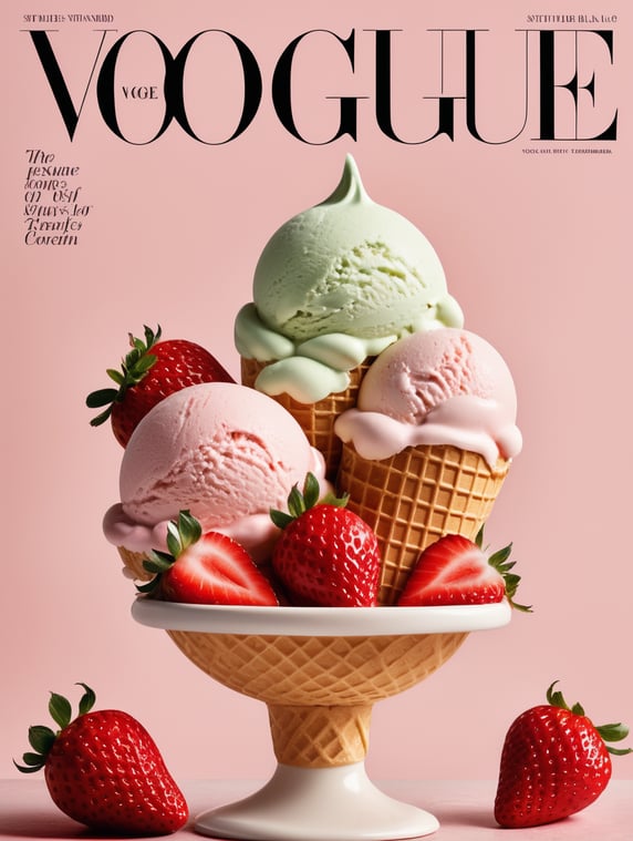 Ice cream with strawberry on the cover of Vogue