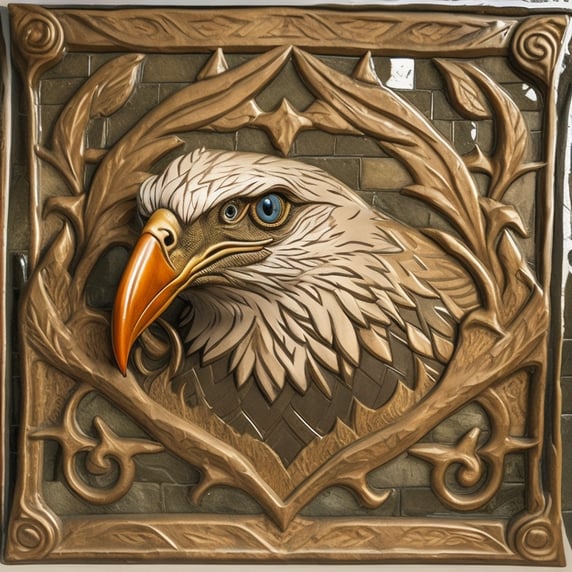 photo of medieval ceramic tile, eagle, simple design, art on tale, glazed