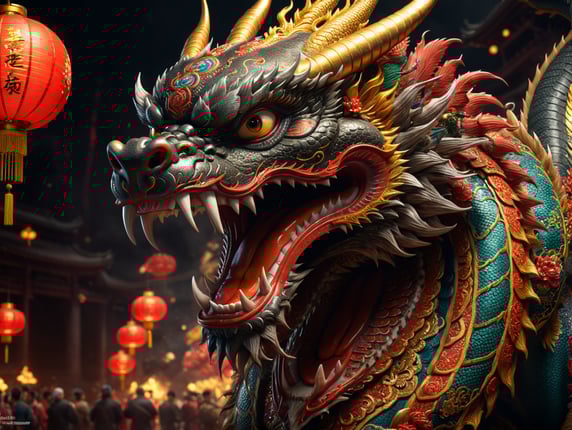 3d computer rendered image of Chinese dragon with new year celebrations