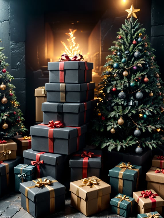 gift boxes under the Christmas tree; dāvanu kastes zem ziemassvētku egles