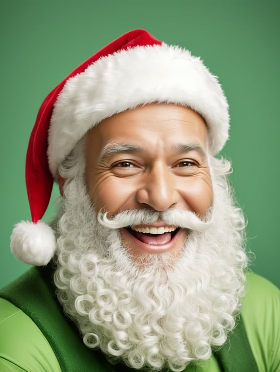 Happy, loving Santa Claus over a green background