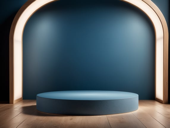 3d render of vector abstract background. Podium for show product. Blue color. Blank scene showcase mockup with empty round stage.