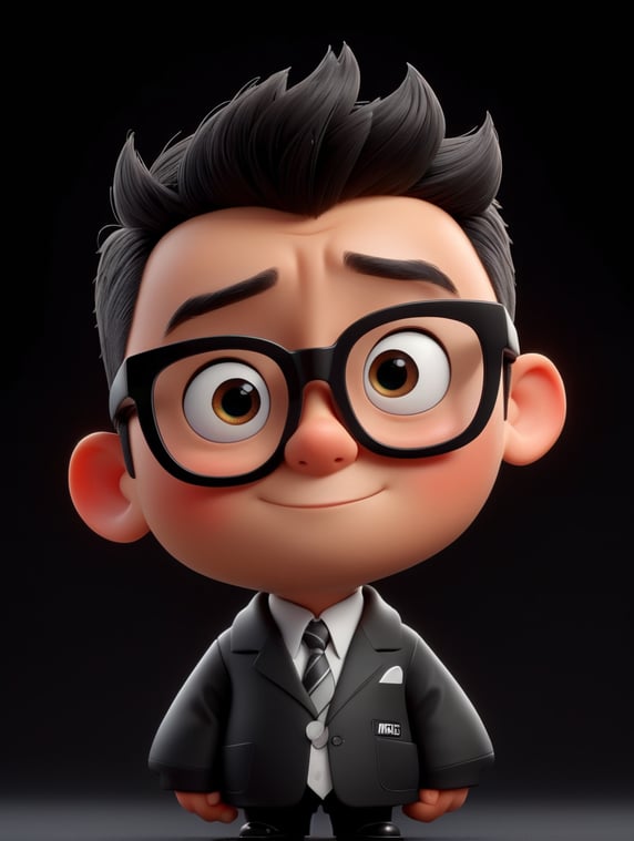 cartoon character with black glasses, cartoon, isolated, black background