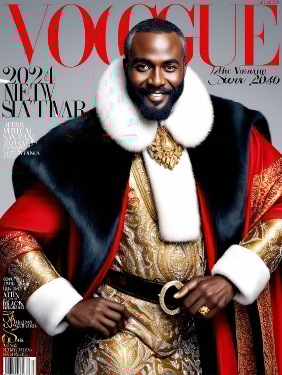 Happy New Year 2024, African Black Santa on the cover of Vogue