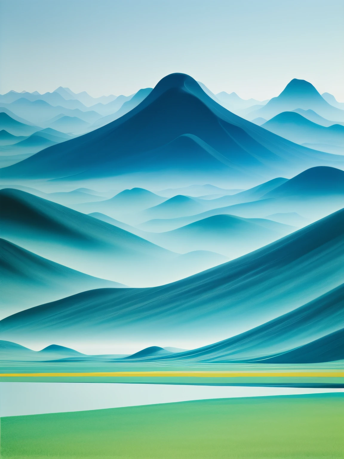 Stable Diffusion Prompt: Painting of a mountain range with a green ...