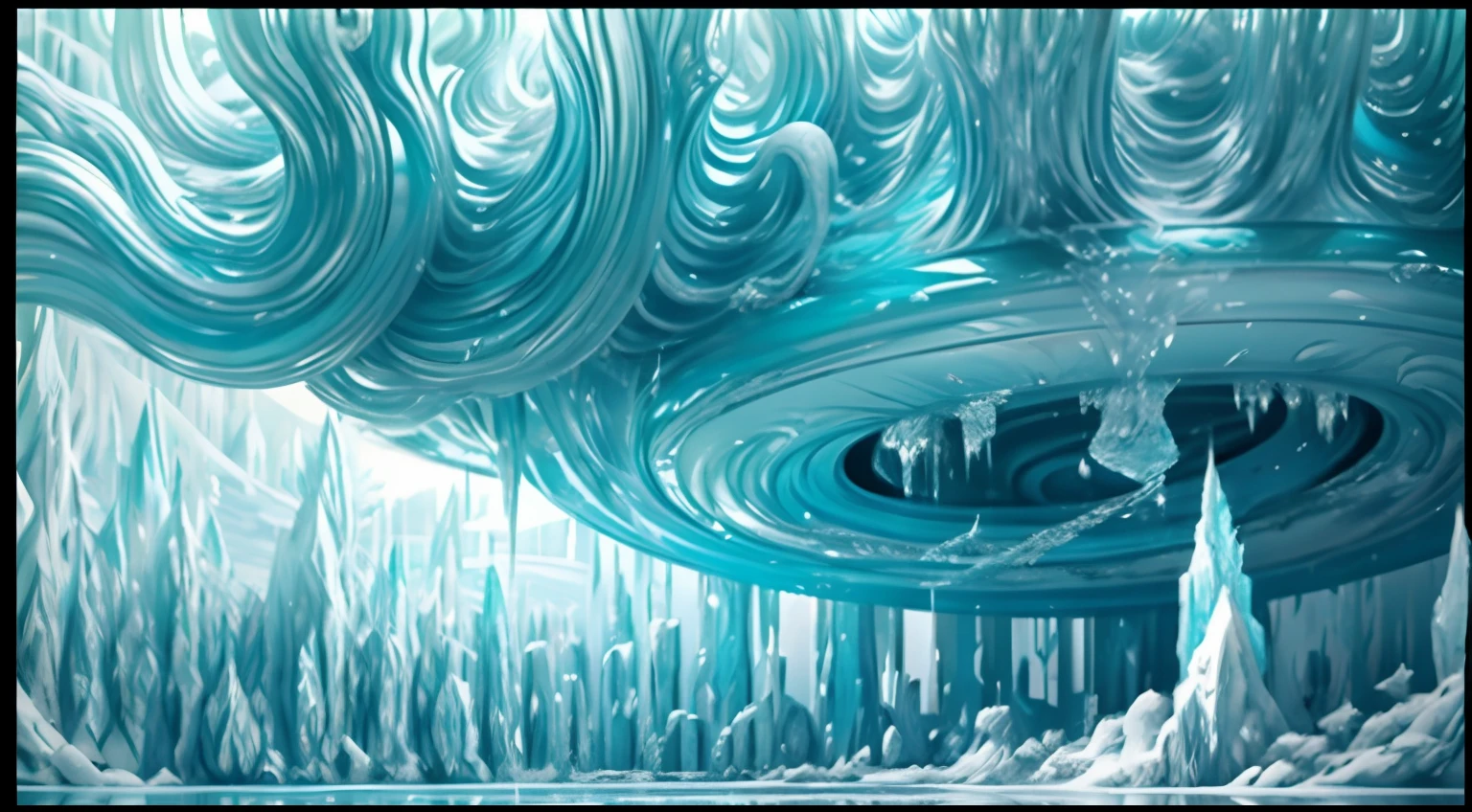 Stable Diffusion Prompt: There is a painting of a blue and white room ...