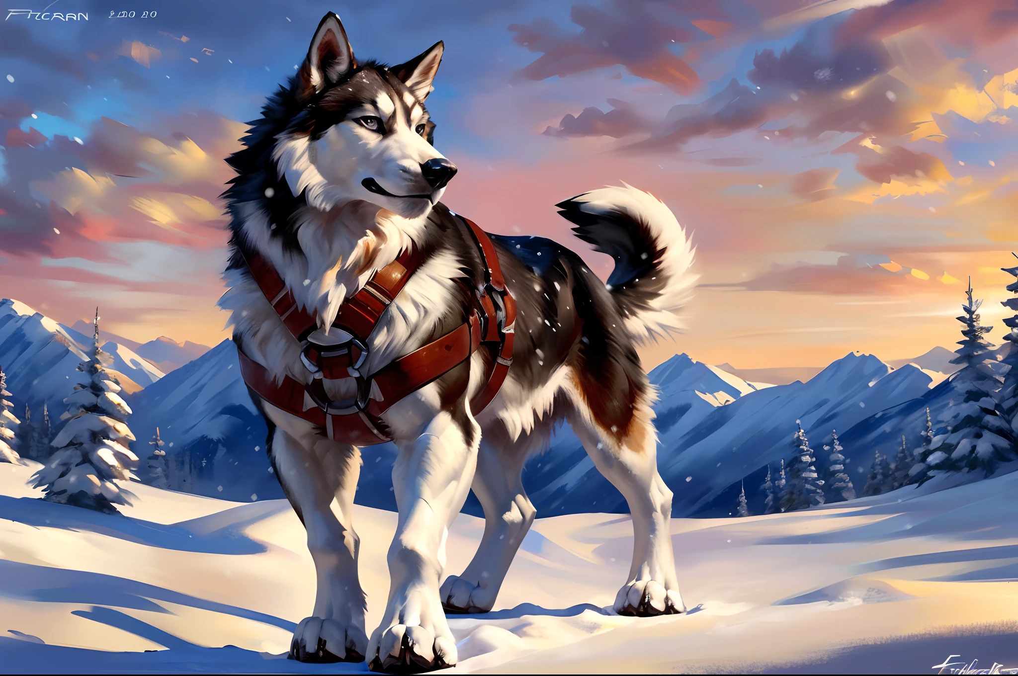 Stable Diffusion Prompt: Painting of a husky dog standing in the snow ...