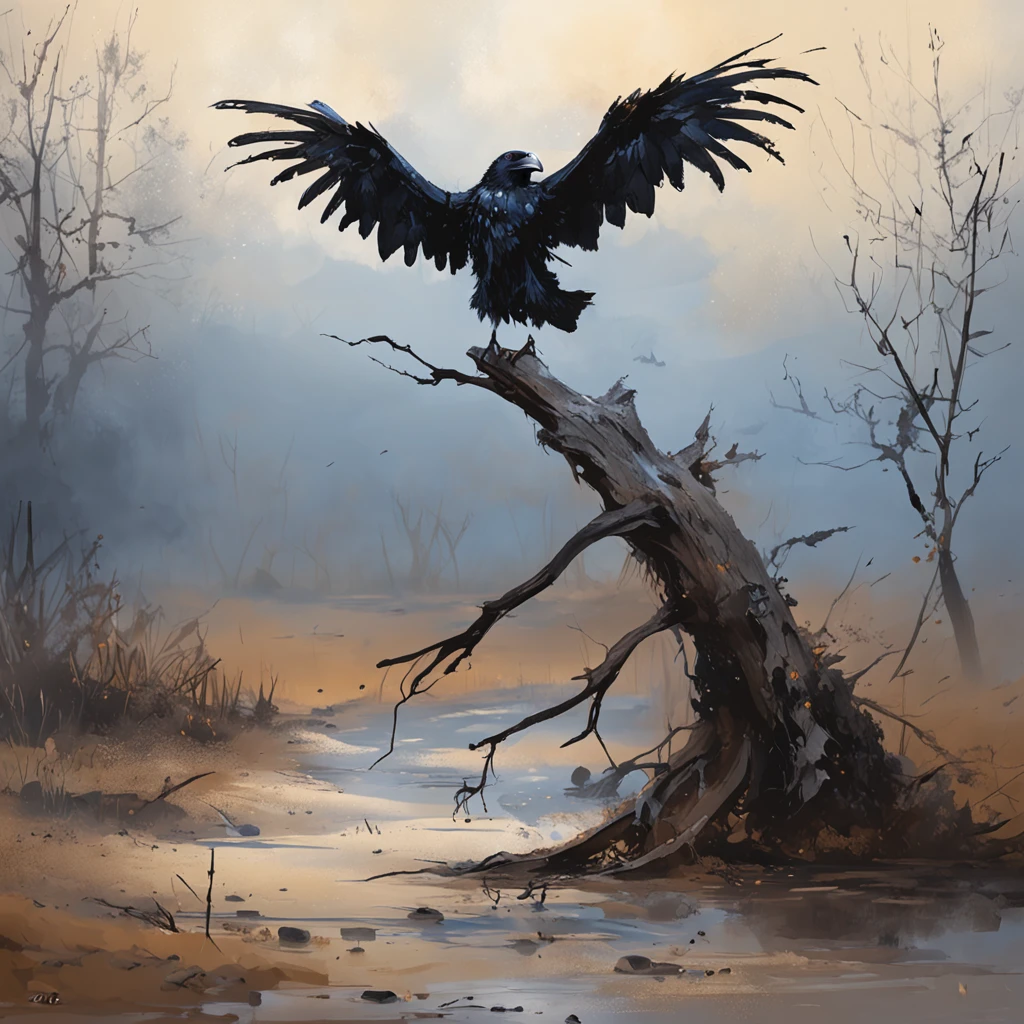 Stable Diffusion Prompt: Bird perched on a swamp tree branch painting ...