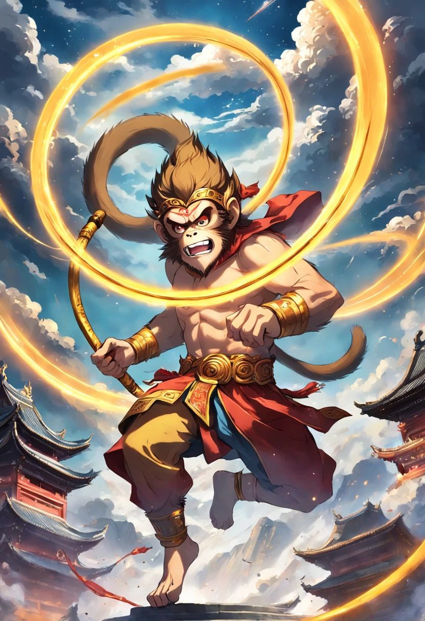 Stable Diffusion Prompt: Cartoon monkey wielding sword with ring around ...
