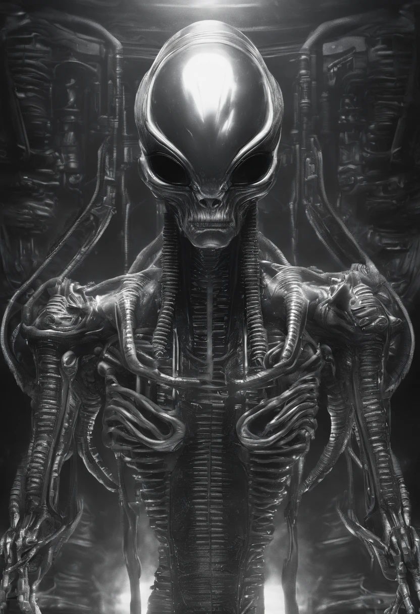 Stable Diffusion Prompt: Black and white photo of an alien with a large ...