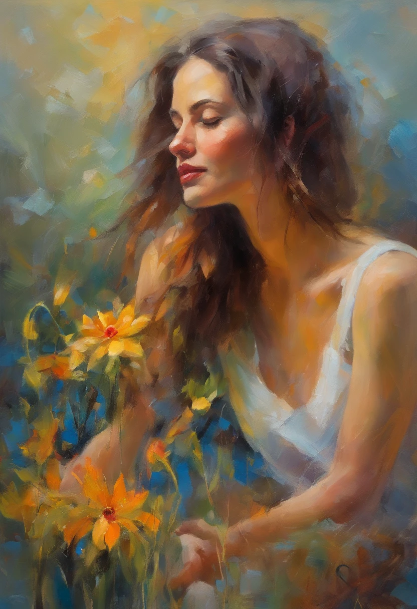 Stable Diffusion Prompt: A painting of a woman holding a bunch of ...
