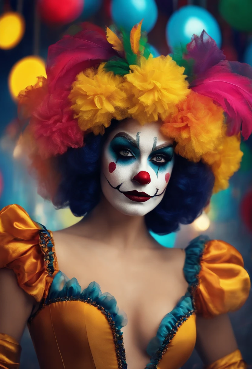 Stable Diffusion Prompt: A close up of a woman with a clown makeup and ...