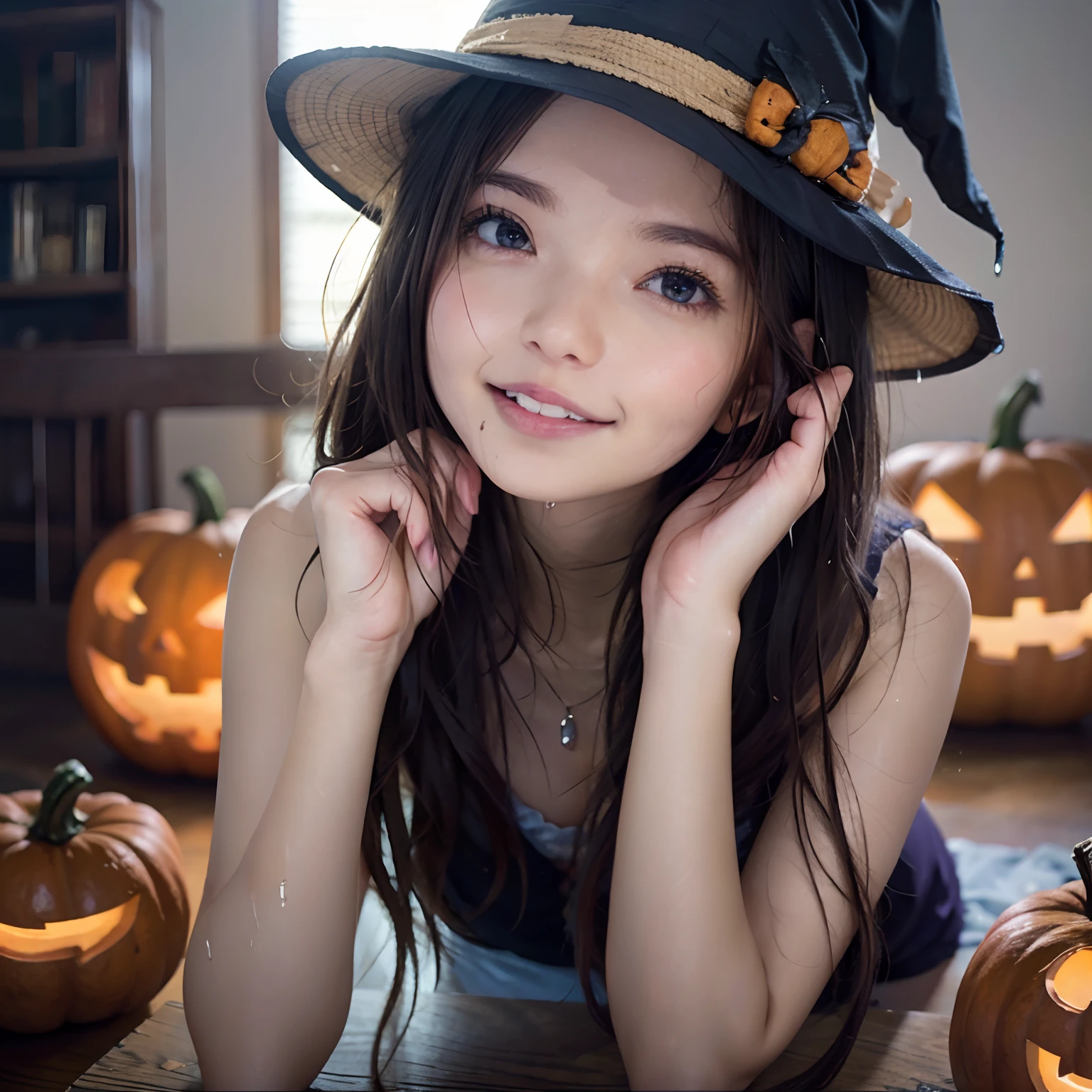 Stable Diffusion Prompt: Arafed woman in a witch hat posing for a picture