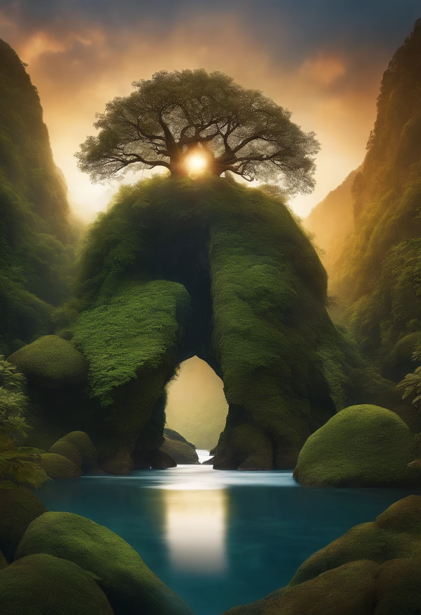 Stable Diffusion Prompt: Tree growing on river rock formation ...