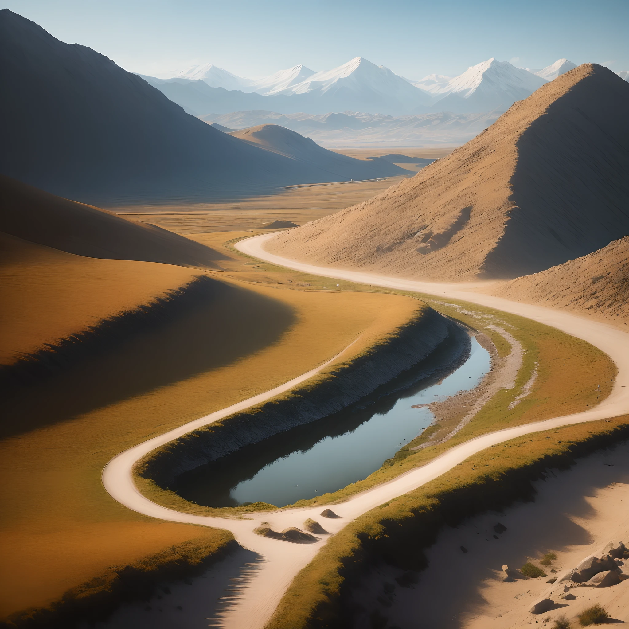 Stable Diffusion Prompt: Arafed depicts a winding desert road beside a ...