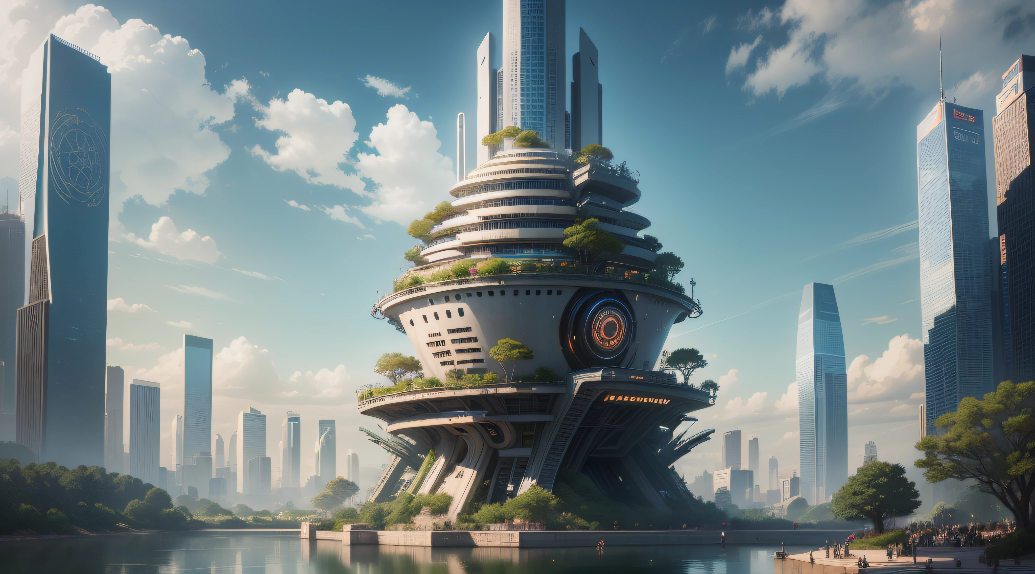Stable Diffusion Prompt Futuristic city with a clock tower in the