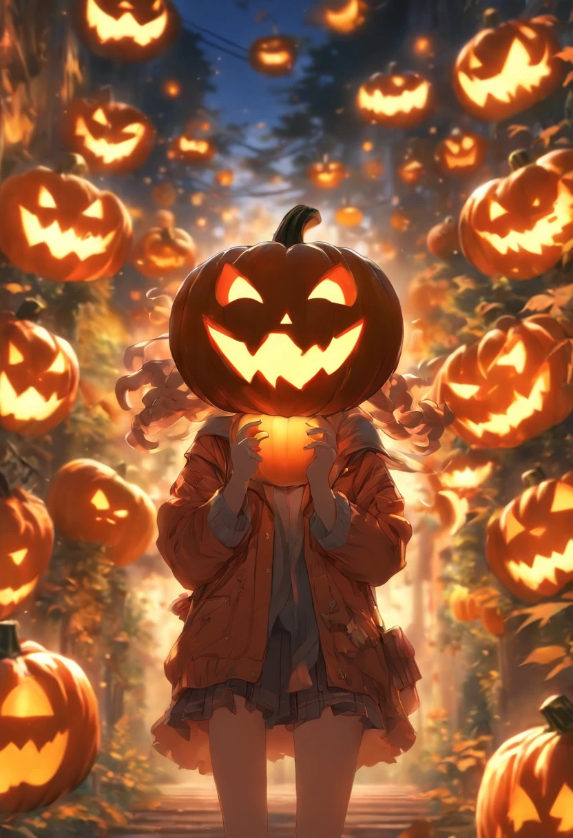 Stable Diffusion Prompt: A girl in a dress holding a pumpkin in front ...