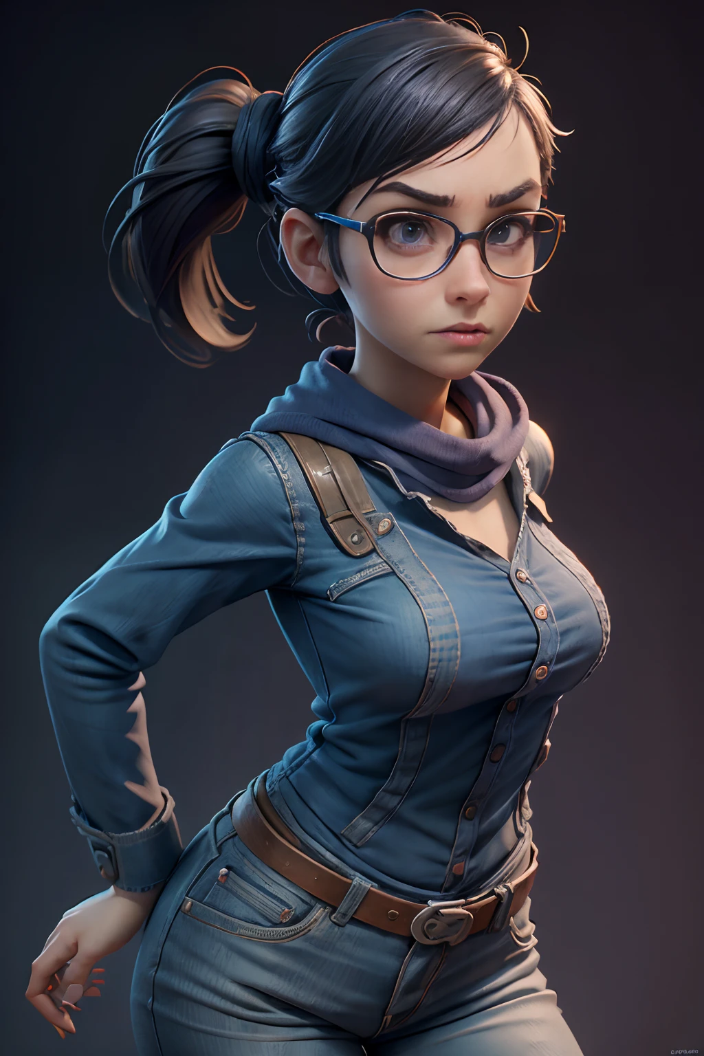 Stable Diffusion Prompt: Woman in glasses and blue shirt posing confidently