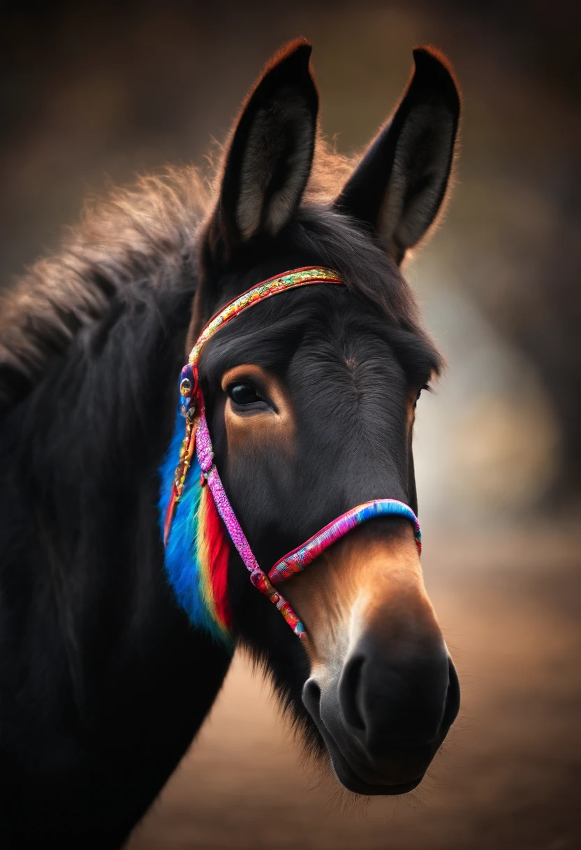 Stable Diffusion Prompt: Vibrant close-up of a horse wearing a colorful ...