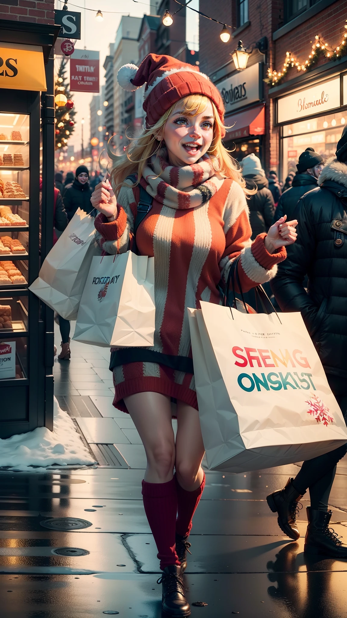 Stable Diffusion Prompt: Woman in red and white outfit shopping ...