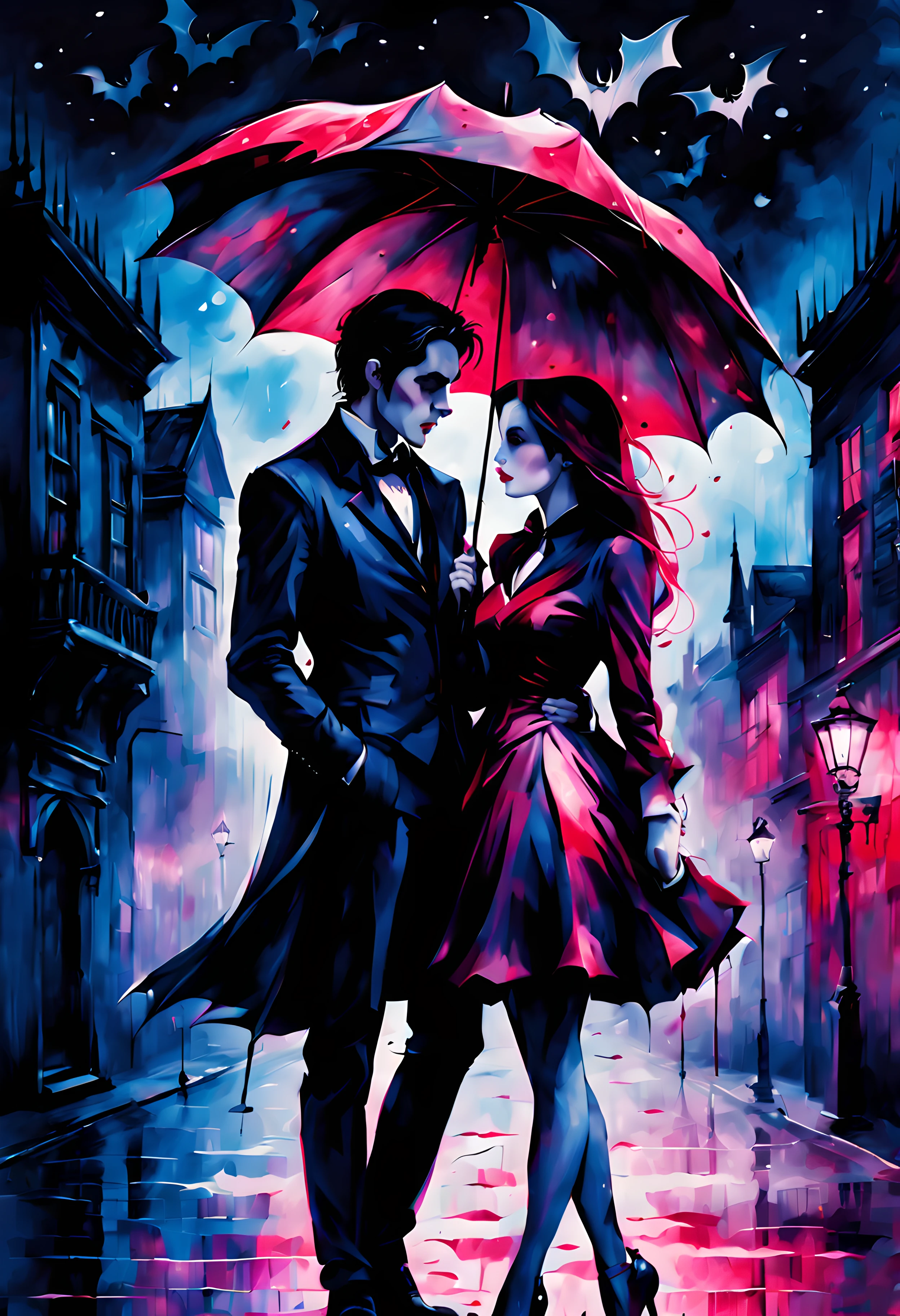 Stable Diffusion Prompt: Romantic city street scene with couple under ...