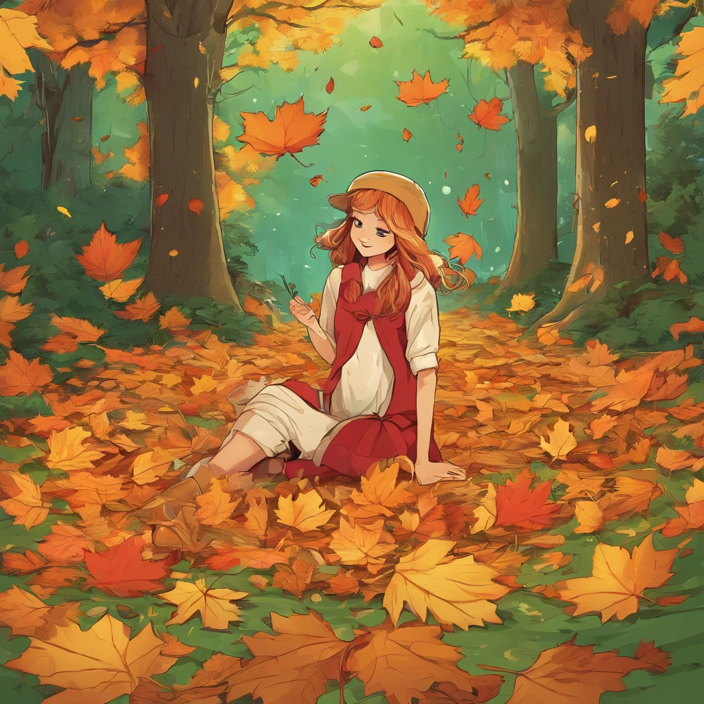 Stable Diffusion Prompt: A woman sitting in the leaves of a forest with ...