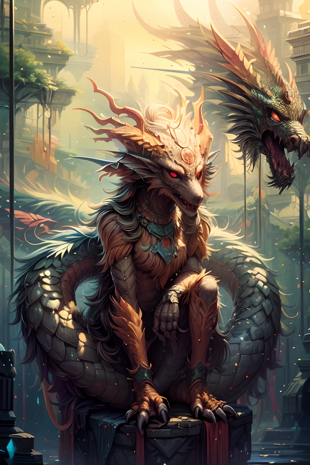 Stable Diffusion Prompt: A painting of a dragon sitting on a ledge with ...