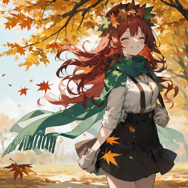 Stable Diffusion Prompt: Anime girl with long red hair and green scarf ...