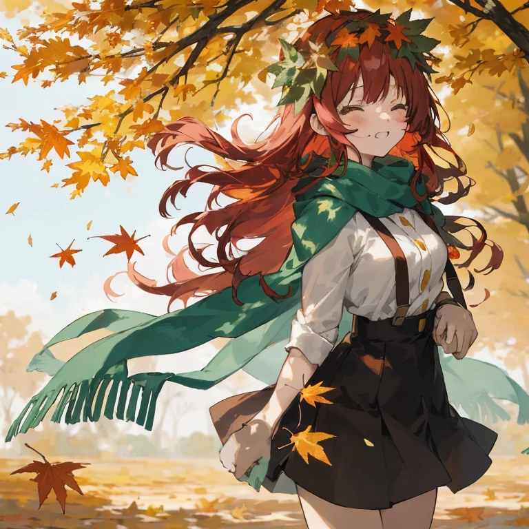 Stable Diffusion Prompt: Anime girl with long red hair and green scarf ...