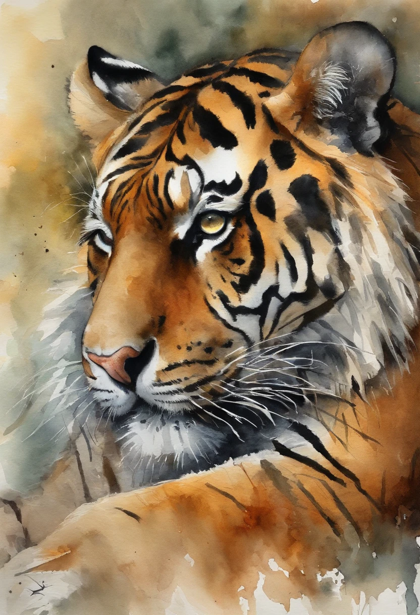 Stable Diffusion Prompt: Painting of a tiger resting on a rock in the wild
