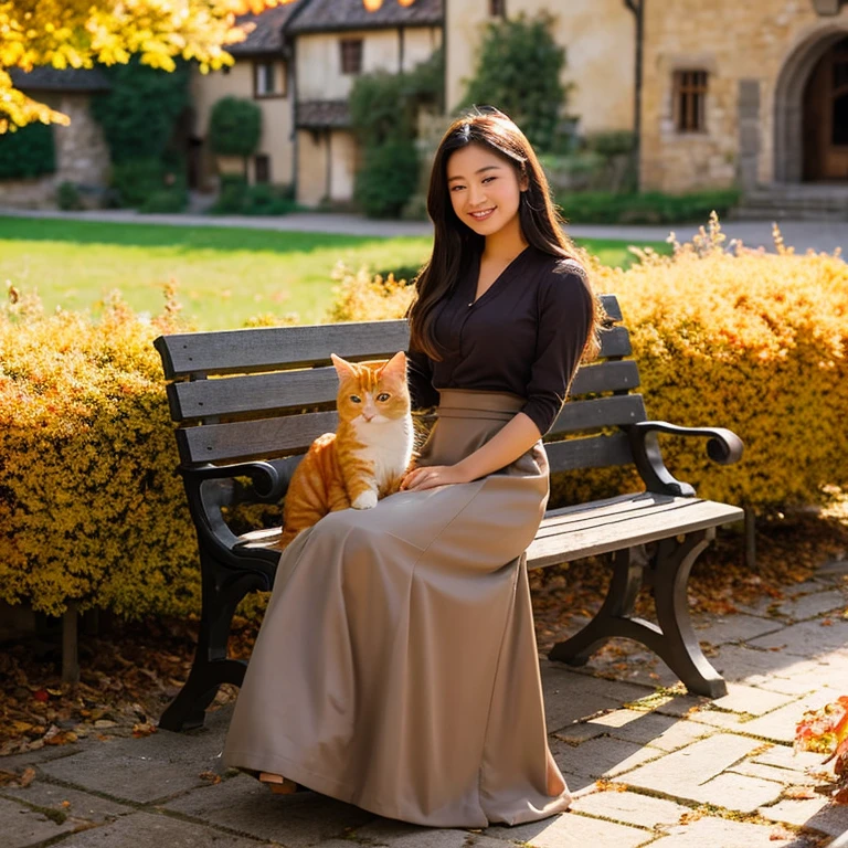 Stable Diffusion Prompt: Cute Asian beauty in a long skirt, sitting ...
