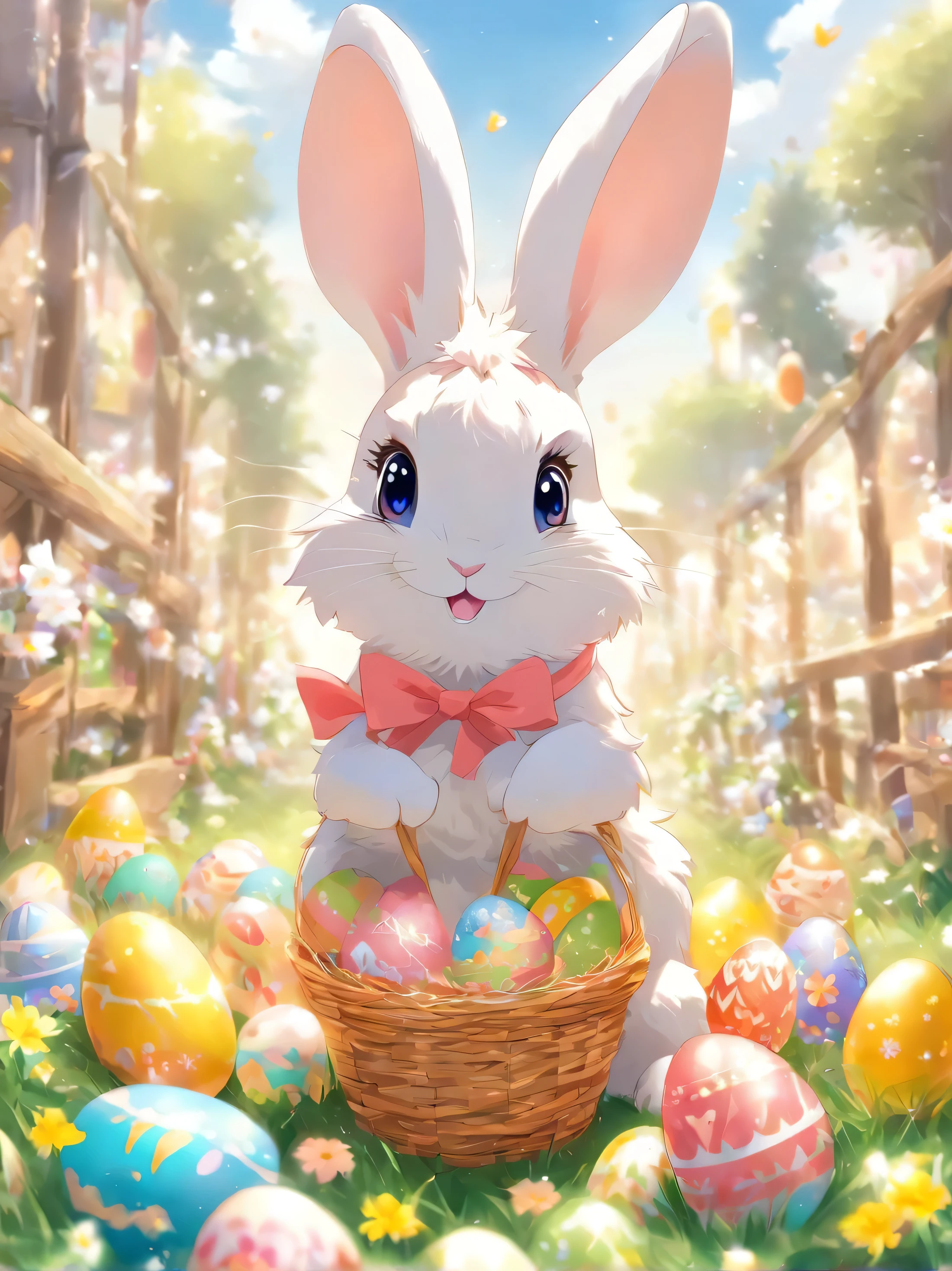 Stable Diffusion Prompt: Cute bunny with colorful Easter eggs in a ...