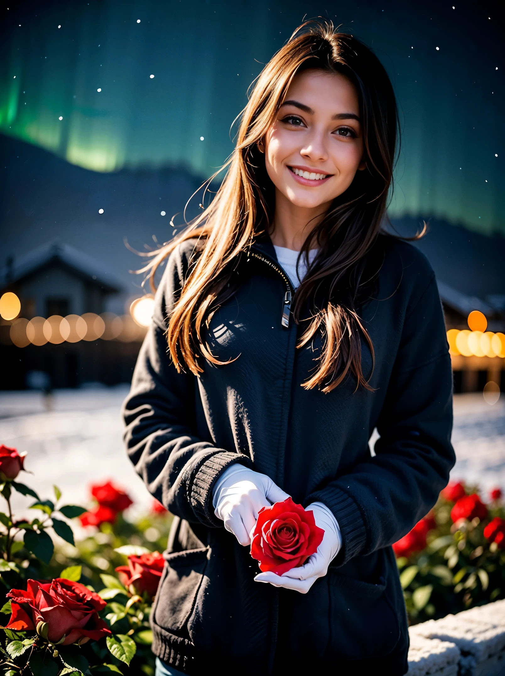 Stable Diffusion Prompt: Arafed woman in black jacket holding a red ...