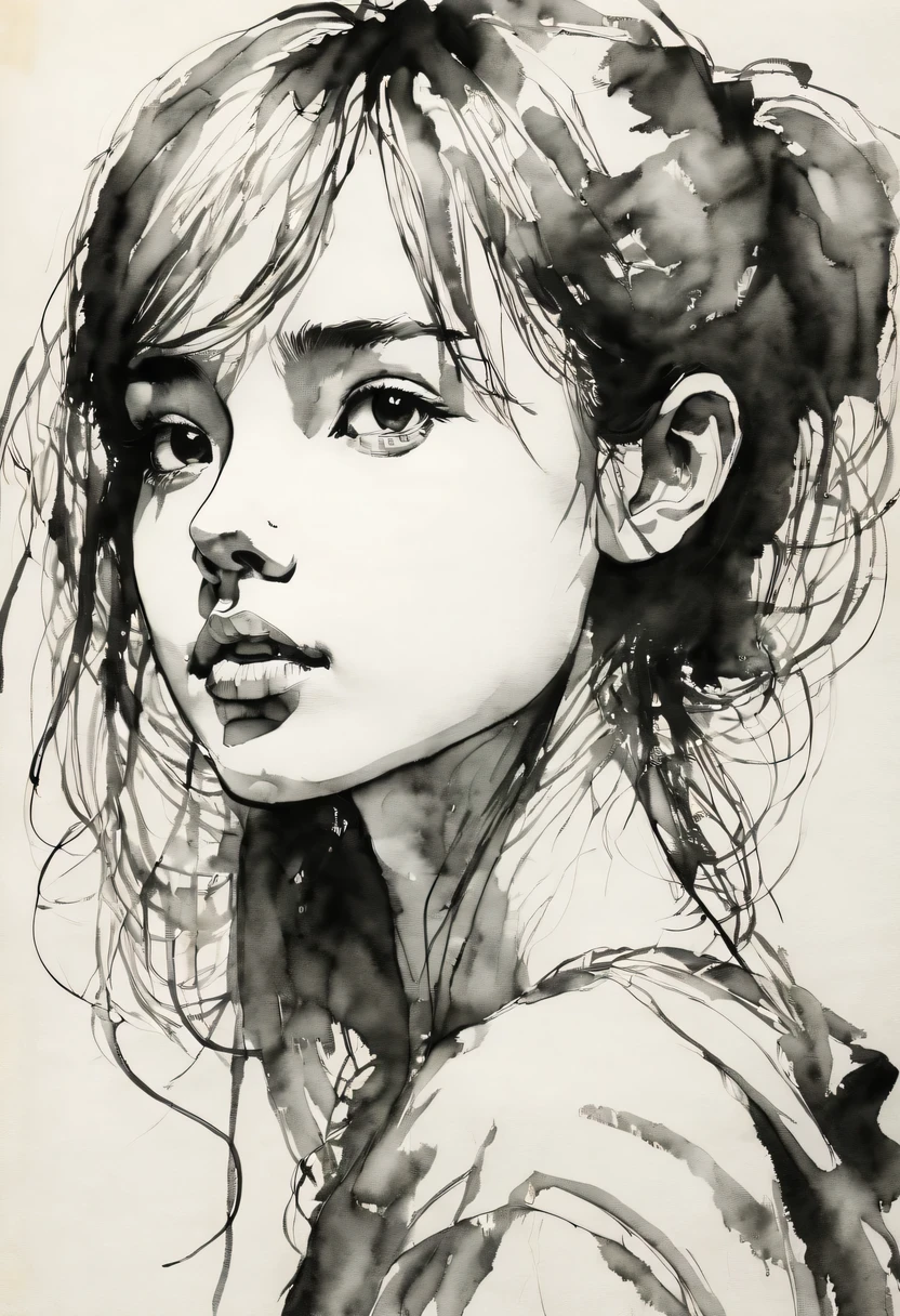Stable Diffusion Prompt: A drawing of a woman with long hair and a ponytail