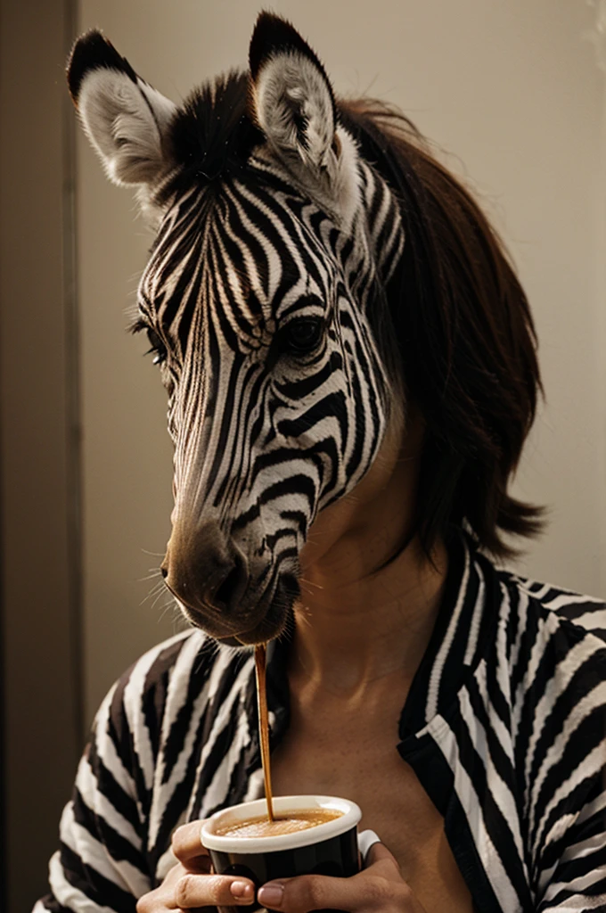 Stable Diffusion Prompt: Zebra sipping coffee: a quirky, playful animal ...
