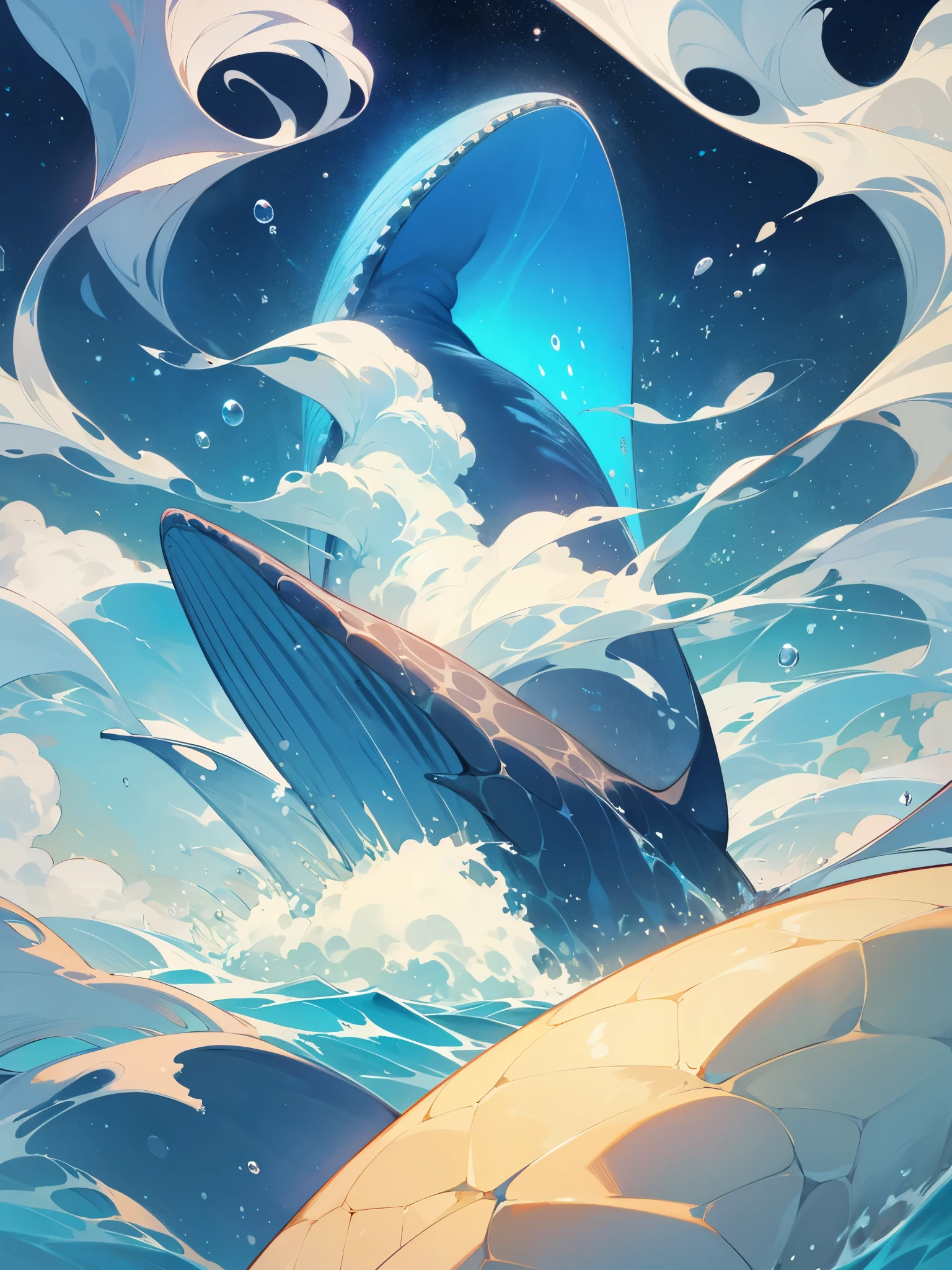 Stable Diffusion Prompt: Anime whales are swimming in the ocean with a ...