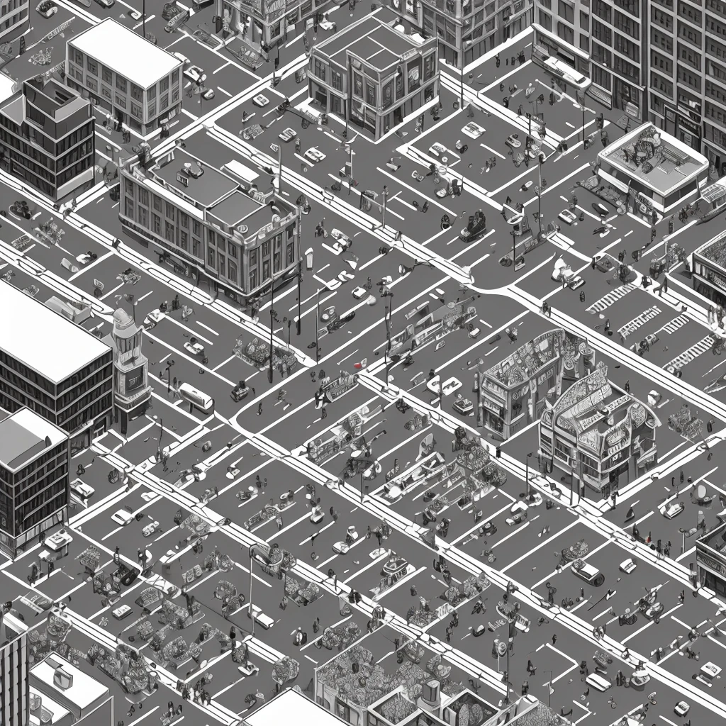 Stable Diffusion Prompt: Black and white isometric city illustration ...
