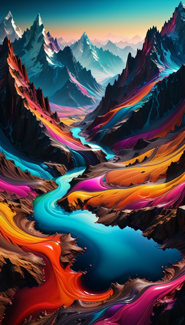 Stable Diffusion Prompt: Vivid abstract liquid mountain landscape in ...